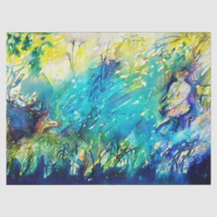 PAN PLAYING FLUTE AND DEER IN GREEN WOODLAND  TISSUE PAPER