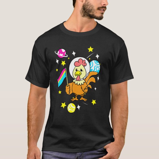 Pan Pride Chicken In Space Pansexual T-Shirt (Front)
