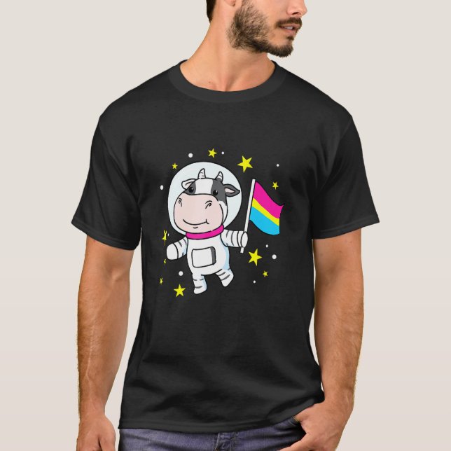 Pan Pride Cow In Space Pansexual T-Shirt (Front)