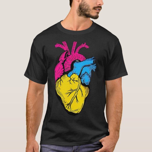 Pan Pride LGBQ Retro Pansexual Heart T-Shirt (Front)