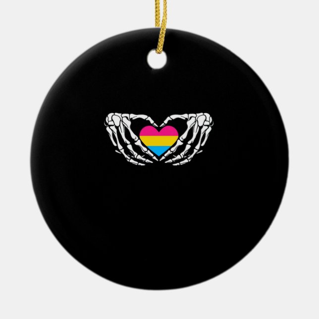 Pan Pride Skeleton Halloween Pan Goth Heart Ceramic Tree Decoration (Front)