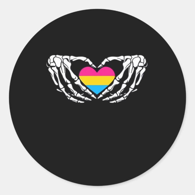 Pan Pride Skeleton Halloween Pan Goth Heart Classic Round Sticker (Front)