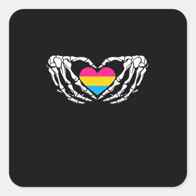 Pan Pride Skeleton Halloween Pan Goth Heart Square Sticker (Front)