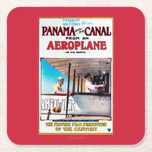 Panama and the Canal Aeroplane Movie Promo Poste Square Paper Coaster