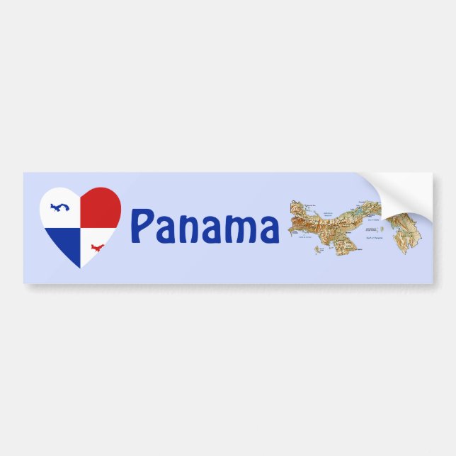 Panama Banner Heart + Map Bumper Sticker (Front)