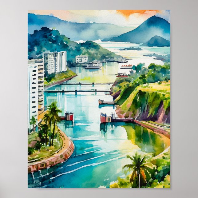 Panama Canal Watercolor Poster (Front)