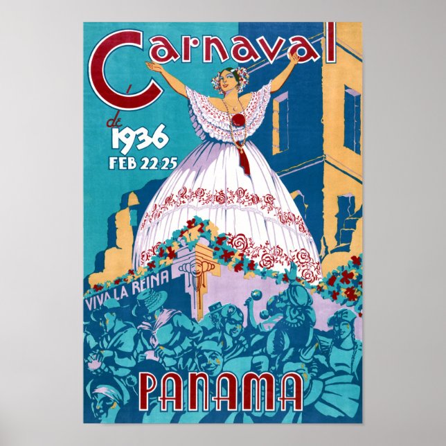 Panama Carnival Vintage Travel Poster Restored (Front)