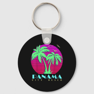 Panama City Beach 80s Palm Trees Summer Sunset Sun Key Ring