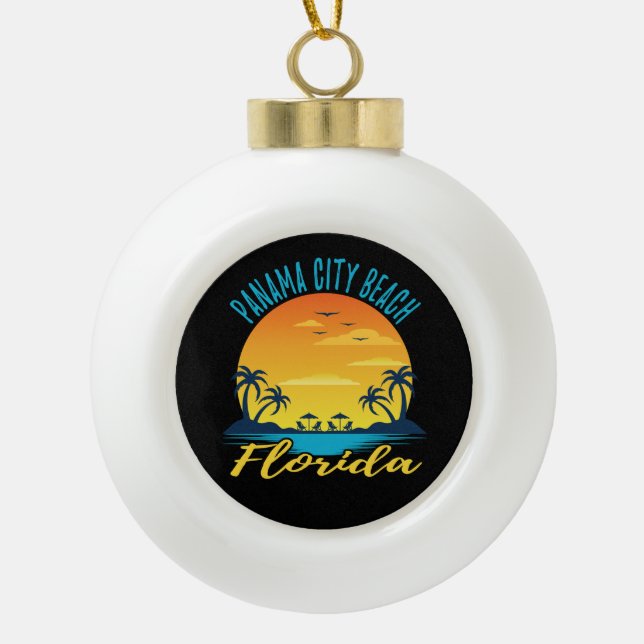 Panama City Beach Florida Palm Trees Beach Ceramic Ball Christmas Ornament (Front)
