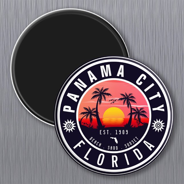 Panama City Beach Florida Retro Sunset Palm Tree Magnet (Creator Uploaded)