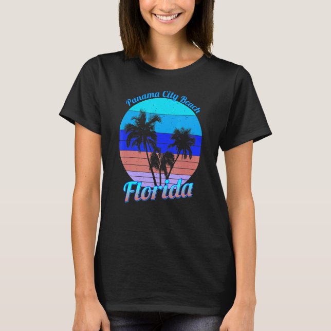 Panama City Beach Florida Retro Tropical Palm Tree T-Shirt (Front)