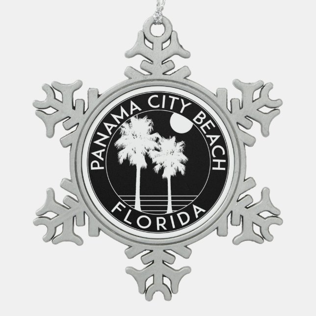Panama City Beach Florida Snowflake Pewter Christmas Ornament (Front)