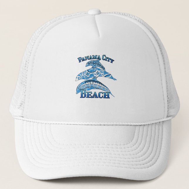 Panama City Beach Florida Vacation Tribal Dolphins Trucker Hat (Front)