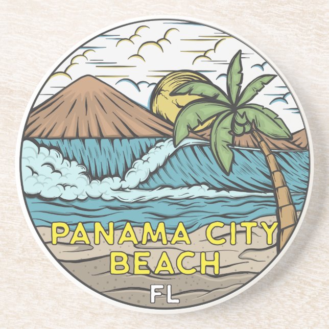 Panama City Beach Florida Vintage Coaster (Front)