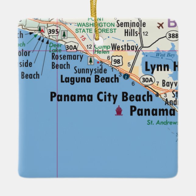 Panama City Beach Map Ceramic Ornament (Front)