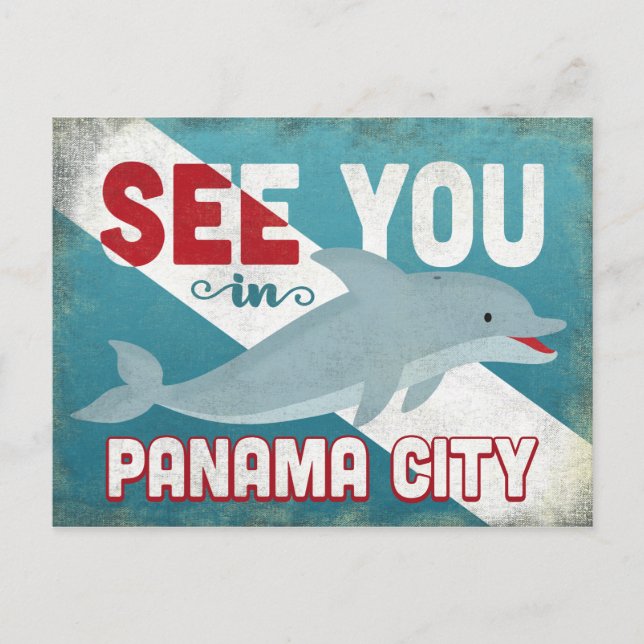 Panama City Dolphin - Retro Vintage Travel Postcard (Front)