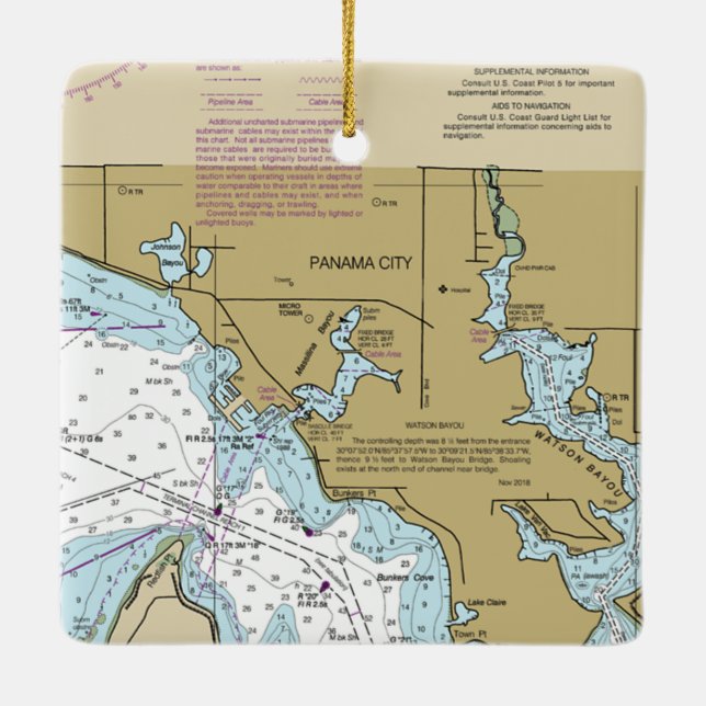 Panama City FL Nautical Chart Ceramic Ornament (Back)