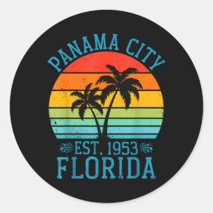 Panama City Florida Beach Vintage Tropical Sunset Classic Round Sticker