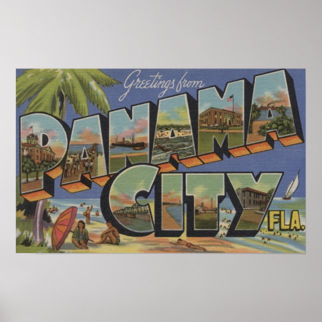 Panama City, Florida - Large Letter Scenes Poster (Front)