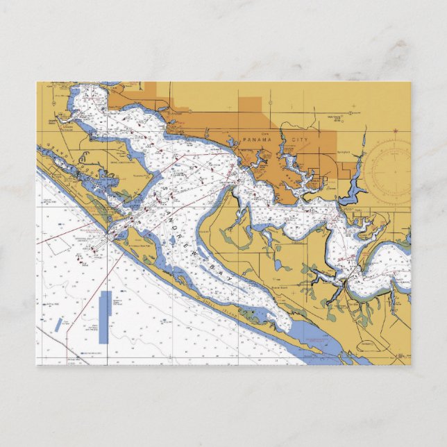 Panama City Florida Nautical Harbour Chart postcar Postcard (Front)