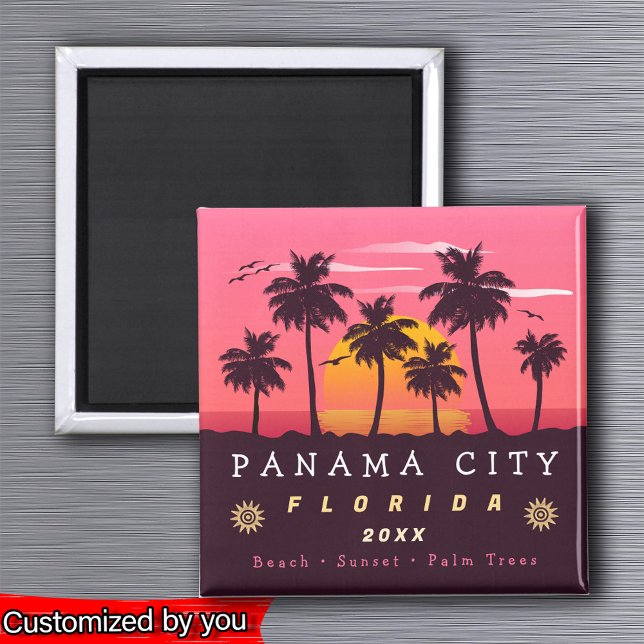 Panama City Florida Retro Sunset Palm tree 1960s Magnet (Creator Uploaded)
