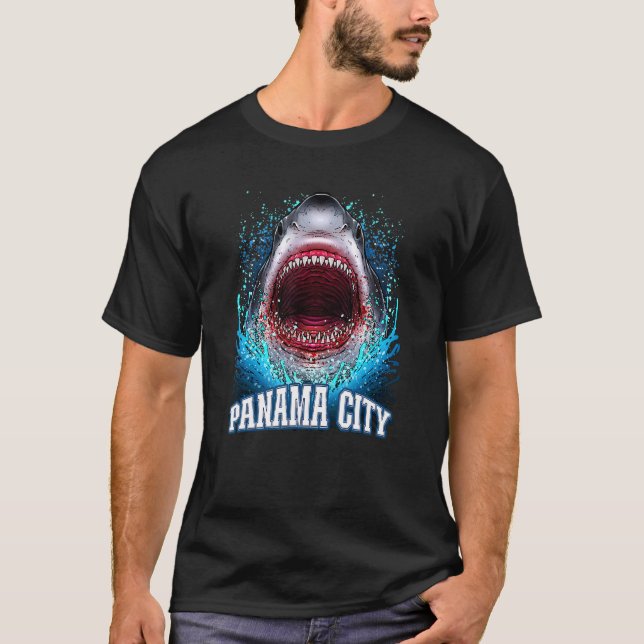 Panama City Florida Vacation Great White Shark Bea T-Shirt (Front)