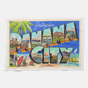 Panama City Florida Vintage Large Letter Postcard Tea Towel