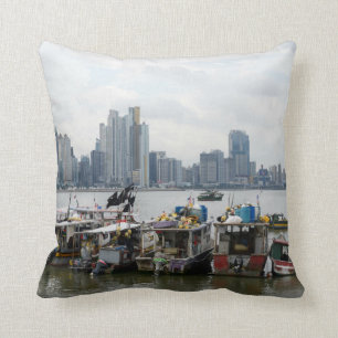 Panama City Skyline With Fishing Boats Cushion