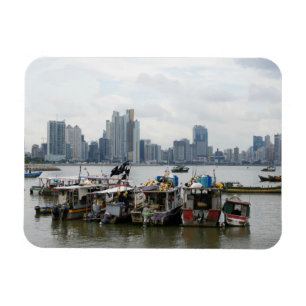 Panama City Skyline With Fishing Boats Magnet