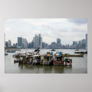 Panama City Skyline With Fishing Boats Poster