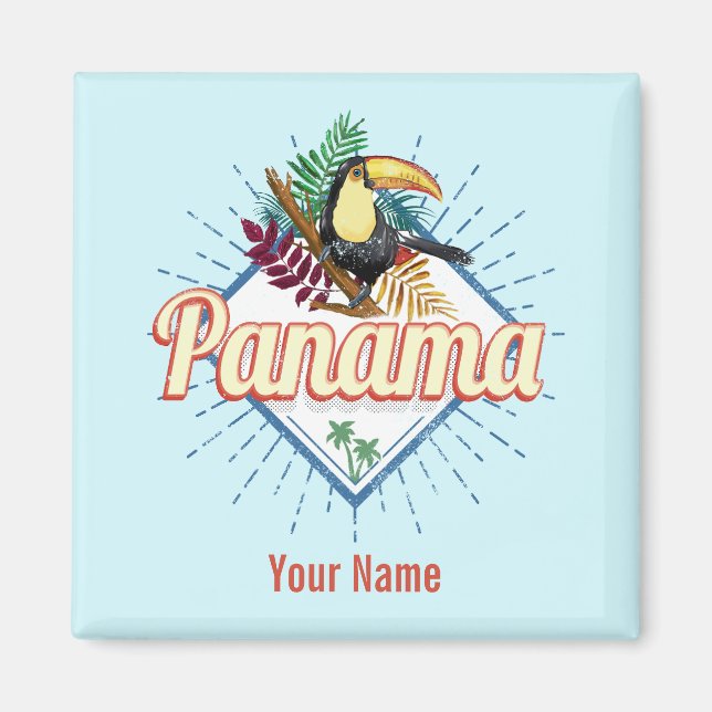 Panama City Toucan Retro Palm Trees Vintage Magnet (Front)