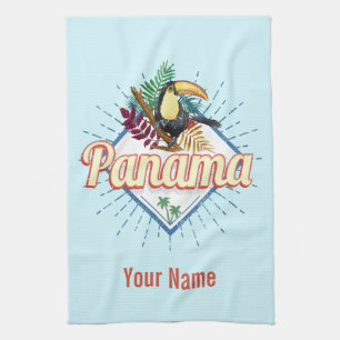 Panama City Toucan Retro Palm Trees Vintage Tea Towel