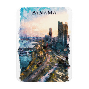 Panama City Watercolor Skyline Magnet