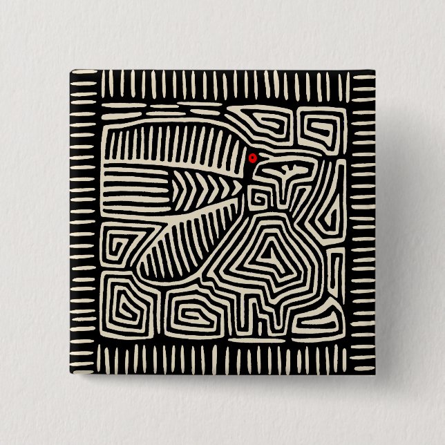 Panama Kuna Indian Mola Pajaro - Black White 15 Cm Square Badge (Front)