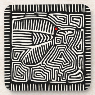 Panama Kuna Indian Mola Pajaro - Black White Coaster