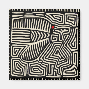 Panama Kuna Indian Mola Pajaro - Black White Magnet