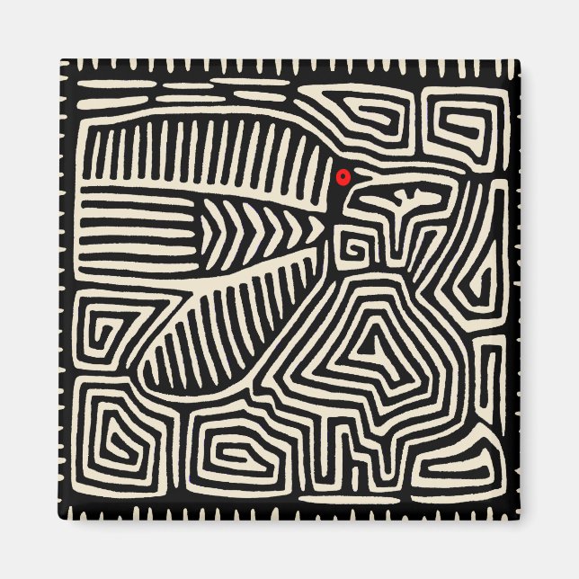 Panama Kuna Indian Mola Pajaro - Black White Magnet (Front)