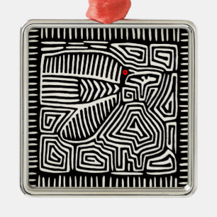 Panama Kuna Indian Mola Pajaro - Black White Metal Tree Decoration