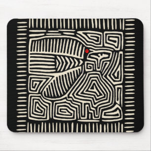 Panama Kuna Indian Mola Pajaro - Black White Mouse Mat