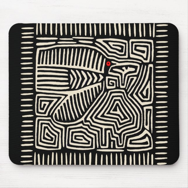 Panama Kuna Indian Mola Pajaro - Black White Mouse Mat (Front)