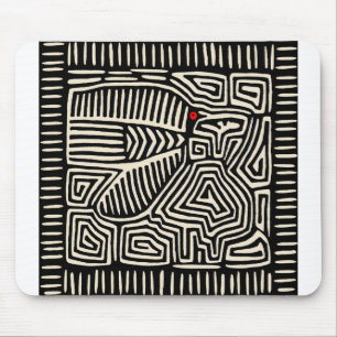 Panama Kuna Indian Mola Pajaro - Black White Mouse Mat