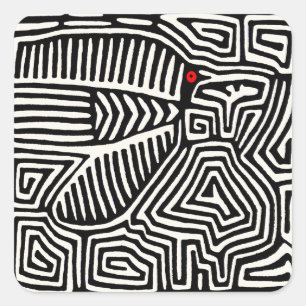Panama Kuna Indian Mola Pajaro - Black White Square Sticker