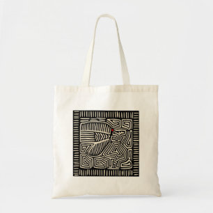Panama Kuna Indian Mola Pajaro - Black White Tote Bag