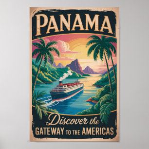 Panama Landscape Illustration Travel Art Vintage Poster