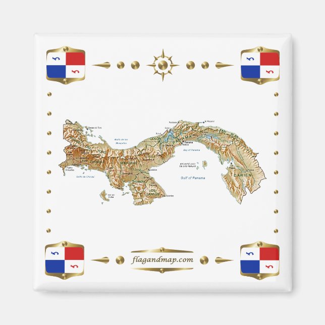 Panama Map + Banners Magnet (Front)