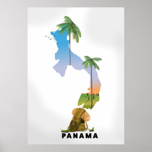 Panama map Illustrated travel poster print.