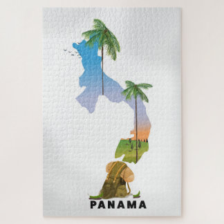 Panama map Illustrated travel poster print. Jigsaw Puzzle