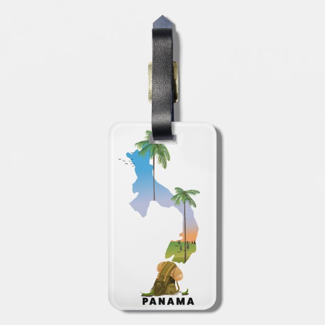 Panama map Illustrated travel poster print. Luggage Tag (Back Vertical)