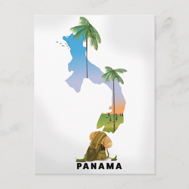 Panama map Illustrated travel poster print. Postcard (Front)