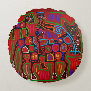 Panama Mola - Save a Horse Ride a Cowboy Round Cushion